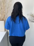 Adidas (L) Királykék Ujján Díszcsíkos, Kerek Nyakú Rövid Fazonú Felső