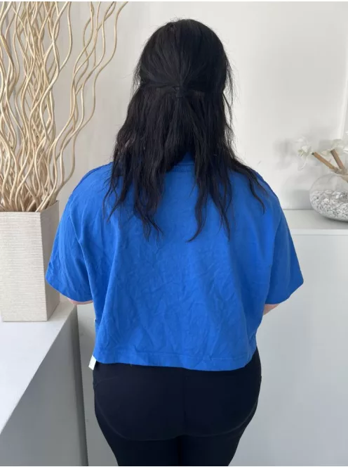 Adidas (L) Királykék Ujján Díszcsíkos, Kerek Nyakú Rövid Fazonú Felső