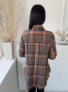 George (M) Barna-Mályva Fekete-Fehér Kockás, Elől Végig Gombos Mellnél Zsebes, Felgombolható Ujjvégű Felső