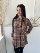 George (M) Barna-Mályva Fekete-Fehér Kockás, Elől Végig Gombos Mellnél Zsebes, Felgombolható Ujjvégű Felső