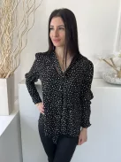 Boohoo (S) Fekete Barna Pöttyös, Nyakban Megköthető Buggyos Vállú Felső