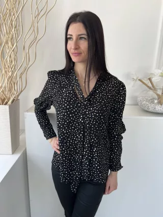   Boohoo (S) Fekete Barna Pöttyös, Nyakban Megköthető Buggyos Vállú Felső