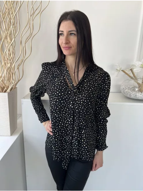 Boohoo (S) Fekete Barna Pöttyös, Nyakban Megköthető Buggyos Vállú Felső