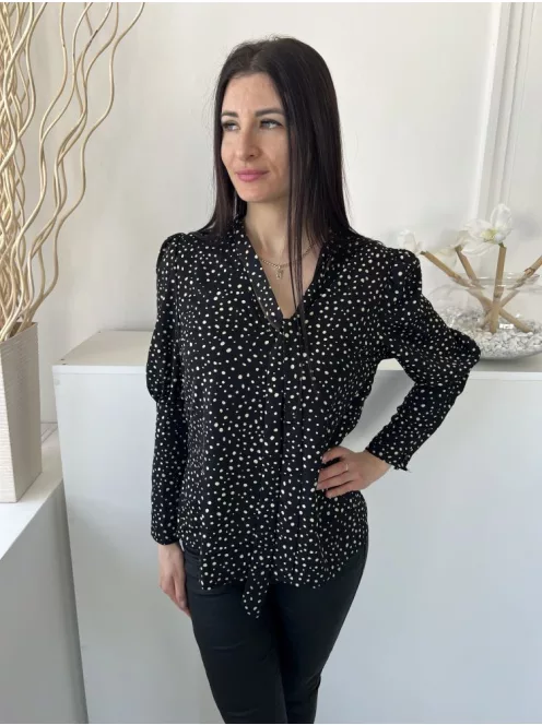 Boohoo (S) Fekete Barna Pöttyös, Nyakban Megköthető Buggyos Vállú Felső