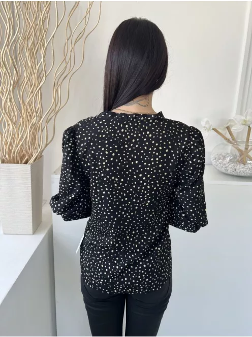 Boohoo (S) Fekete Barna Pöttyös, Nyakban Megköthető Buggyos Vállú Felső