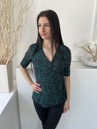 Sosandar (M) Zöld Fekete Foltmintás, Átlapolt Oldalt Megkötős, Derékban Szabott Felső