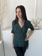Sosandar (M) Zöld Fekete Foltmintás, Átlapolt Oldalt Megkötős, Derékban Szabott Felső
