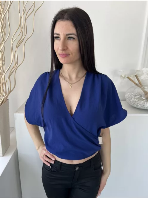 ZARA (S) Királykék Mellnél Díszlapolású, Vállán Ráncolt Gumisderekú, Bőujjú Felső