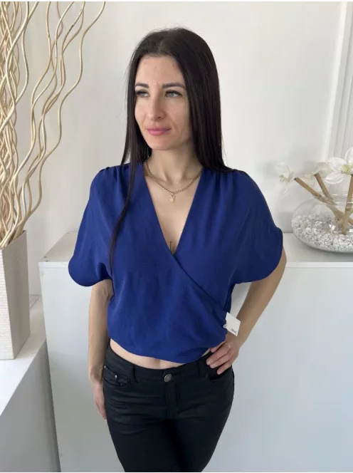 ZARA (S) Királykék Mellnél Díszlapolású, Vállán Ráncolt Gumisderekú, Bőujjú Felső