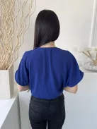 ZARA (S) Királykék Mellnél Díszlapolású, Vállán Ráncolt Gumisderekú, Bőujjú Felső