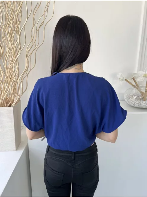 ZARA (S) Királykék Mellnél Díszlapolású, Vállán Ráncolt Gumisderekú, Bőujjú Felső