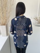 Next (M) Sötétkék Drapp Pöttyös, Elől Végig Gombos Áttetsző, Galléros Felső
