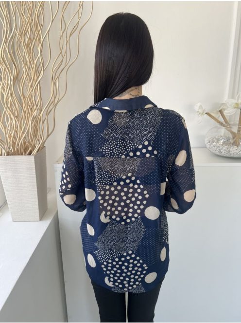 Next (M) Sötétkék Drapp Pöttyös, Elől Végig Gombos Áttetsző, Galléros Felső