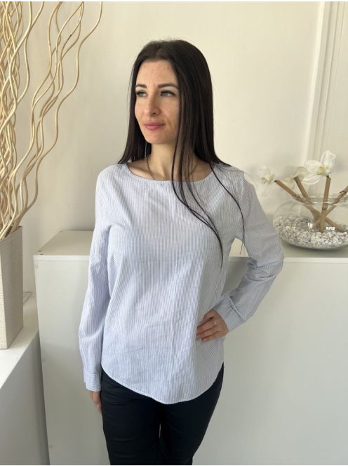 H&M (M) Világoskék Fehér Mikrocsíkos, 100% Pamut Ujjvégén Gombos Felső