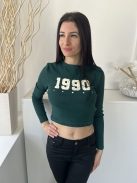 Primark (M) Fenyőzöld Elől Feliratos, 90% Pamut Alapanyagú Rövid Derekú Felső