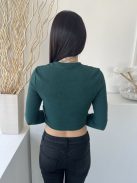 Primark (M) Fenyőzöld Elől Feliratos, 90% Pamut Alapanyagú Rövid Derekú Felső