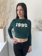 Primark (M) Fenyőzöld Elől Feliratos, 90% Pamut Alapanyagú Rövid Derekú Felső