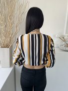 Select (M) Fehér-Sárga-Fekete Mellnél Díszlapolású, Oldalt Megkötős Gumisderekú, Gumis Ujjvégű Felső