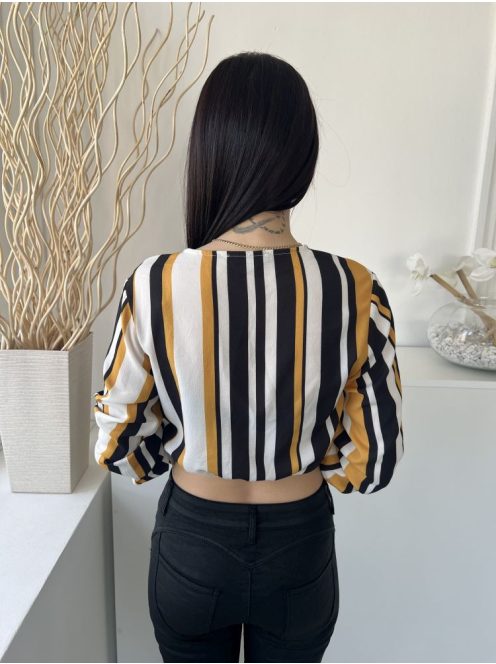 Select (M) Fehér-Sárga-Fekete Mellnél Díszlapolású, Oldalt Megkötős Gumisderekú, Gumis Ujjvégű Felső