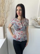 Knickerbox (M) Menta Színes Virágos, Áttetsző Hálós Anyagú, Fodros Aljú Felső