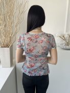 Knickerbox (M) Menta Színes Virágos, Áttetsző Hálós Anyagú, Fodros Aljú Felső