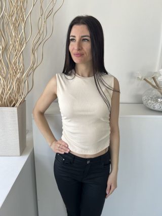  (M) Vanília Anyagában Mikrobordázott Kerek Nyakú Felső