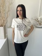 ÚJ Papaya (M) Törtfehér Elől Feliratos, 100% Pamut Fémdísz Pöttyös Felső