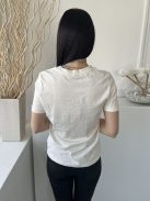 ÚJ Papaya (M) Törtfehér Elől Feliratos, 100% Pamut Fémdísz Pöttyös Felső