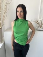 Shein (M) Fűzöld Anyagában Bordázott, Magasított Nyakú Aszimmetrikus Aljú, Oldalt Húzott Felső