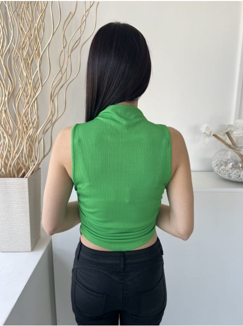 Shein (M) Fűzöld Anyagában Bordázott, Magasított Nyakú Aszimmetrikus Aljú, Oldalt Húzott Felső