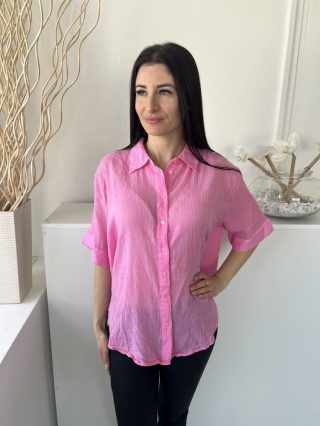   Primark (M) Rózsaszín Elől Végig Gombos, Galléros Enyhén Áttetsző, 100% Pamut Felső