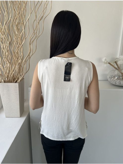 ÚJ F&F (M) Fehér Aranyszálas, Virágmintás Csipkés, Bélelt Felső