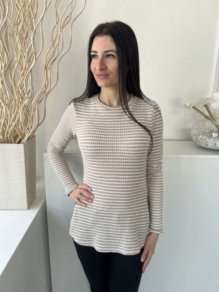   Shein (M) Fehér Barna Kockás, Oldalt Magasan Sliccelt Kerek Nyakú, Gépikötött Felső