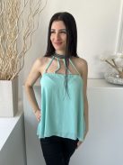 Cameo Rose (M) Menta Hátul Nyakban Gombos, Elől-Hátul Díszpántos Bélelt, Lenge Fazonú Felső