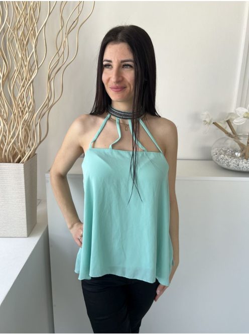 Cameo Rose (M) Menta Hátul Nyakban Gombos, Elől-Hátul Díszpántos Bélelt, Lenge Fazonú Felső