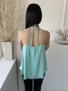 Cameo Rose (M) Menta Hátul Nyakban Gombos, Elől-Hátul Díszpántos Bélelt, Lenge Fazonú Felső