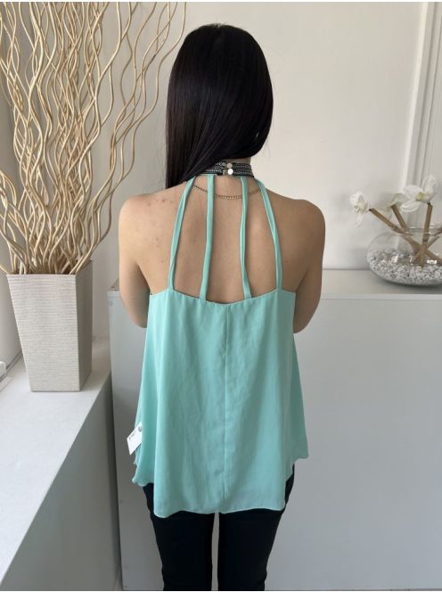 Cameo Rose (M) Menta Hátul Nyakban Gombos, Elől-Hátul Díszpántos Bélelt, Lenge Fazonú Felső