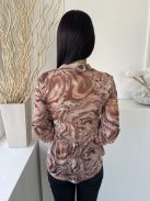 TU (M) Barna-Drapp Márványmintás, Magasított Nyakú Hálós Anyagú, Gumis Ujjvégű Felső