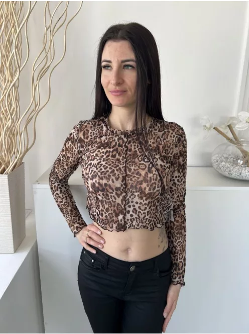 Primark (S) Barna Fekete Foltmintás, Enyhén Áttetsző Hálós Anyagú, Rövid Derekú Felső