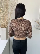 Primark (S) Barna Fekete Foltmintás, Enyhén Áttetsző Hálós Anyagú, Rövid Derekú Felső