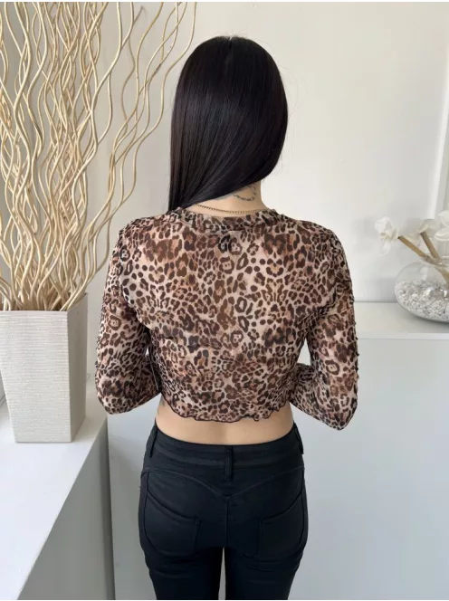 Primark (S) Barna Fekete Foltmintás, Enyhén Áttetsző Hálós Anyagú, Rövid Derekú Felső