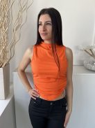 Shein (M) Narancs Anyagában Bordázott, Magasított Nyakú Aszimmetrikus Aljú, Oldalt Húzott Felső