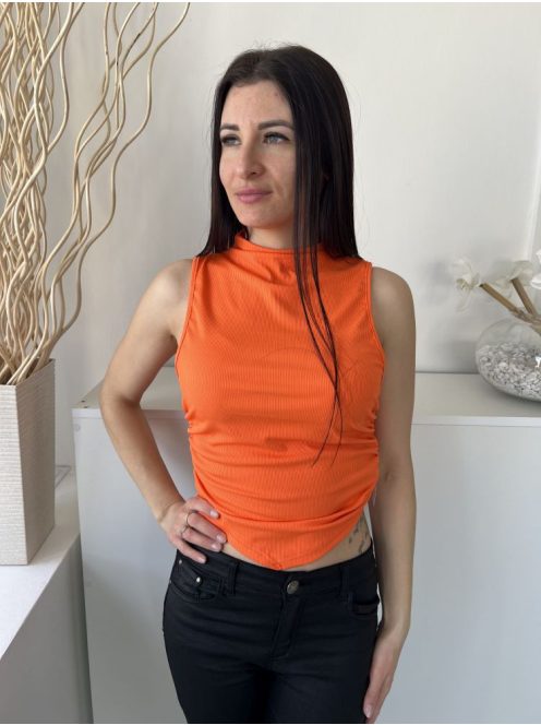 Shein (M) Narancs Anyagában Bordázott, Magasított Nyakú Aszimmetrikus Aljú, Oldalt Húzott Felső