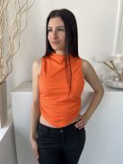 Shein (M) Narancs Anyagában Bordázott, Magasított Nyakú Aszimmetrikus Aljú, Oldalt Húzott Felső