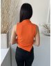   Shein (M) Narancs Anyagában Bordázott, Magasított Nyakú Aszimmetrikus Aljú, Oldalt Húzott Felső
