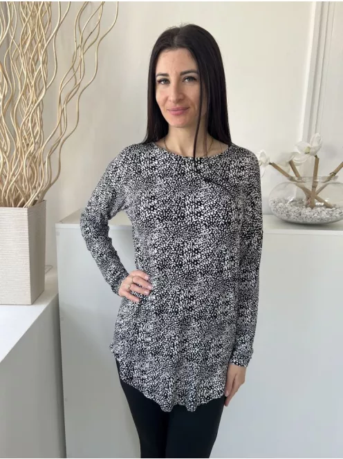 ÚJ Papaya (S) Fekete Fehér Foltmintás, Kerek Nyakú Hosszított Fazonú Felső