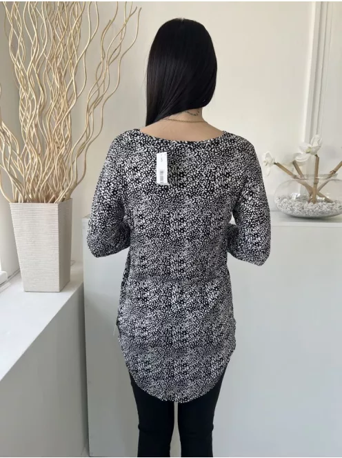ÚJ Papaya (S) Fekete Fehér Foltmintás, Kerek Nyakú Hosszított Fazonú Felső