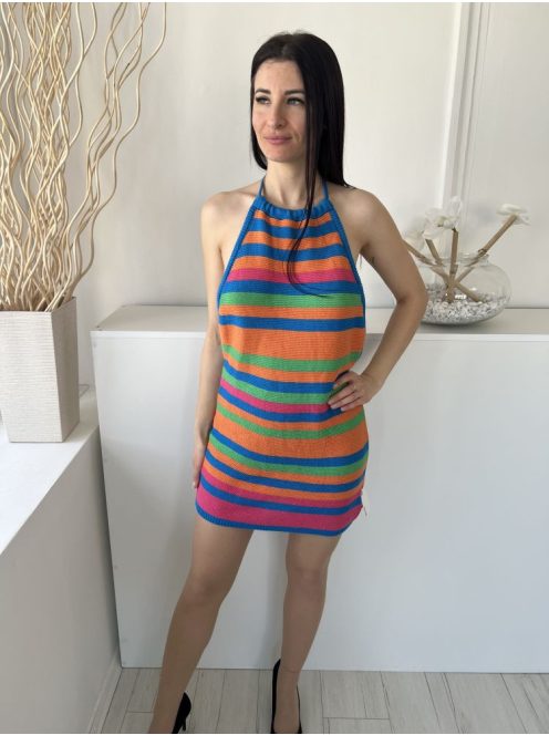 Asos (M) Színes Csíkos Hátul Nyakban Megkötős Hátul Nyitott, Kötött Ruha