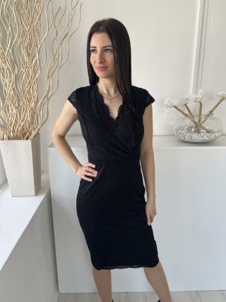   Jasambac (S) Fekete Anyagában Csipkés Mellnél Átlapolt, Oldalt Cipzáros Ruha