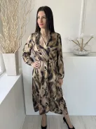 Primark (M) Sárgásbarna Fekete Fotmitás, Mellnél Átlapolt Gumisderekú, Gumis Ujjvégű Ruha